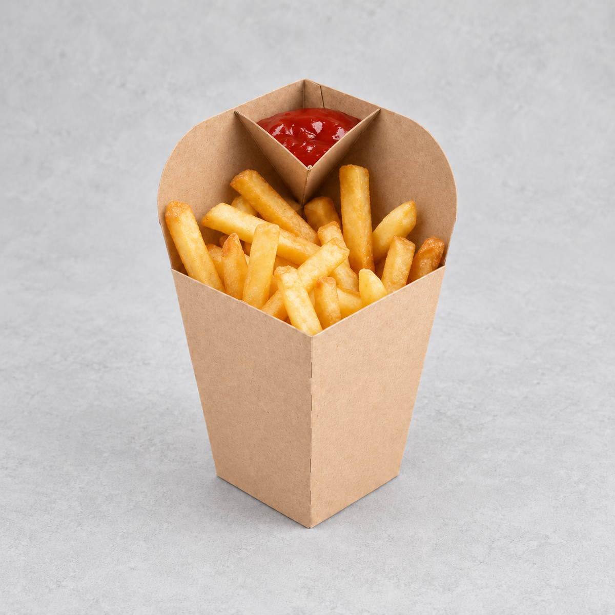 Contenedor de papas fritas con dipper de cartón kraft - Pack x100 unidades