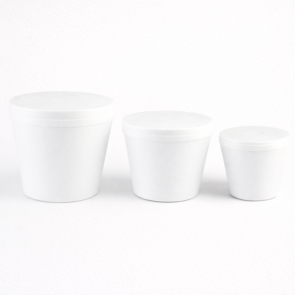 Potes telgopor térmicos descartables con tapa - Pack x100 unidades