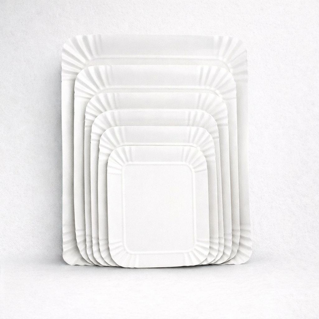 Bandeja rectangular cartón blanco - Pack x100 unidades