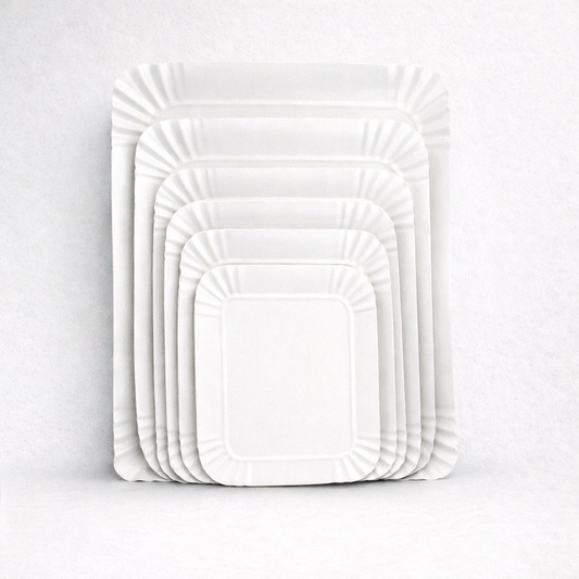 Bandeja rectangular cartón blanco - Pack x100 unidades
