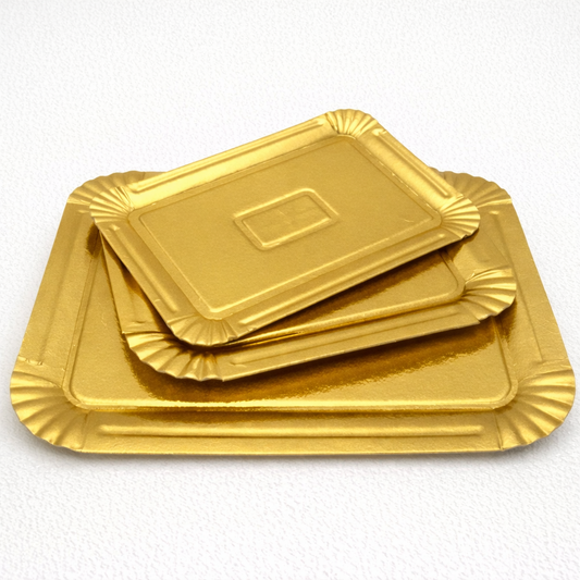 Bandeja dorada rectangular de cartón - Pack x10 unidades